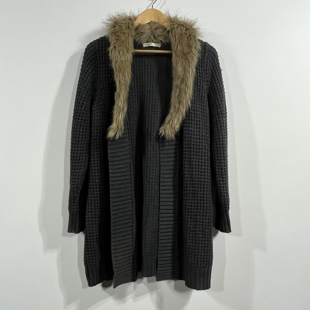 Old Navy Womens Gray Chunky Waffle Knit Faux Penny Lane Y2K Cardigan Large Indie